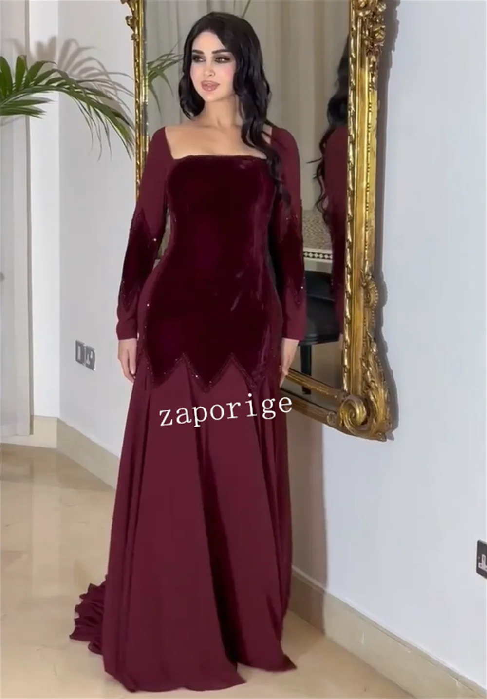 Vestidos de ocasión personalizados de alta calidad, trompeta plisada, sin tirantes, cuello cuadrado, estilo moderno y elegante