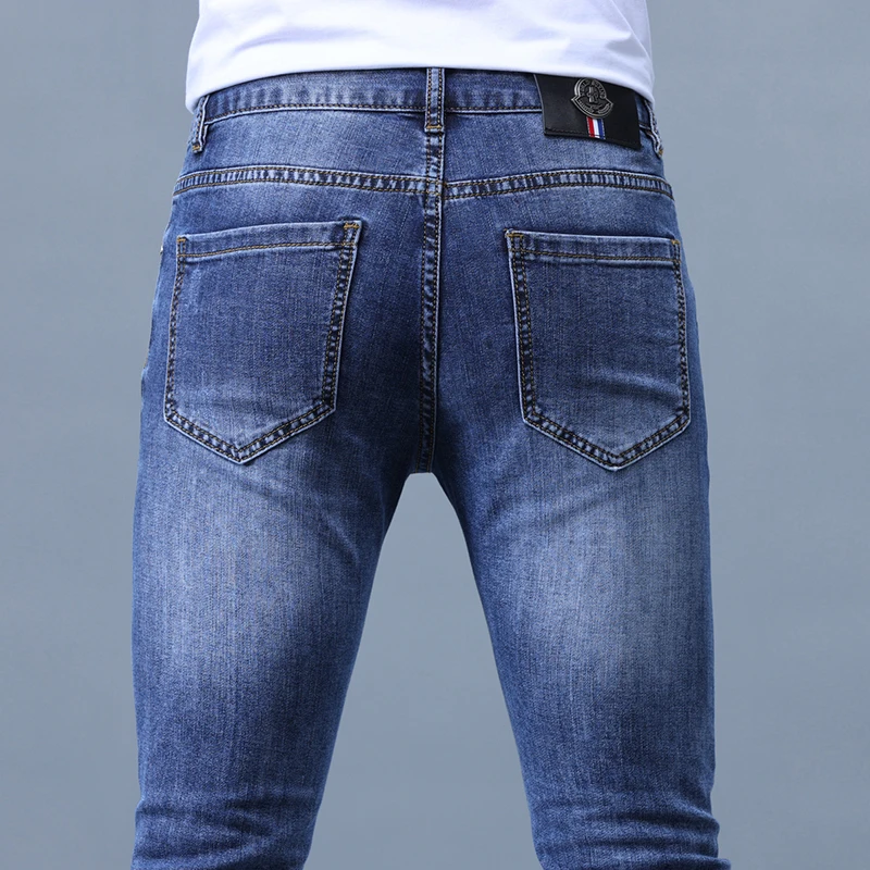 2024 light luxury high-end tide brand casual trousers spring and summer men's embroidery elastic small straight men's jeans