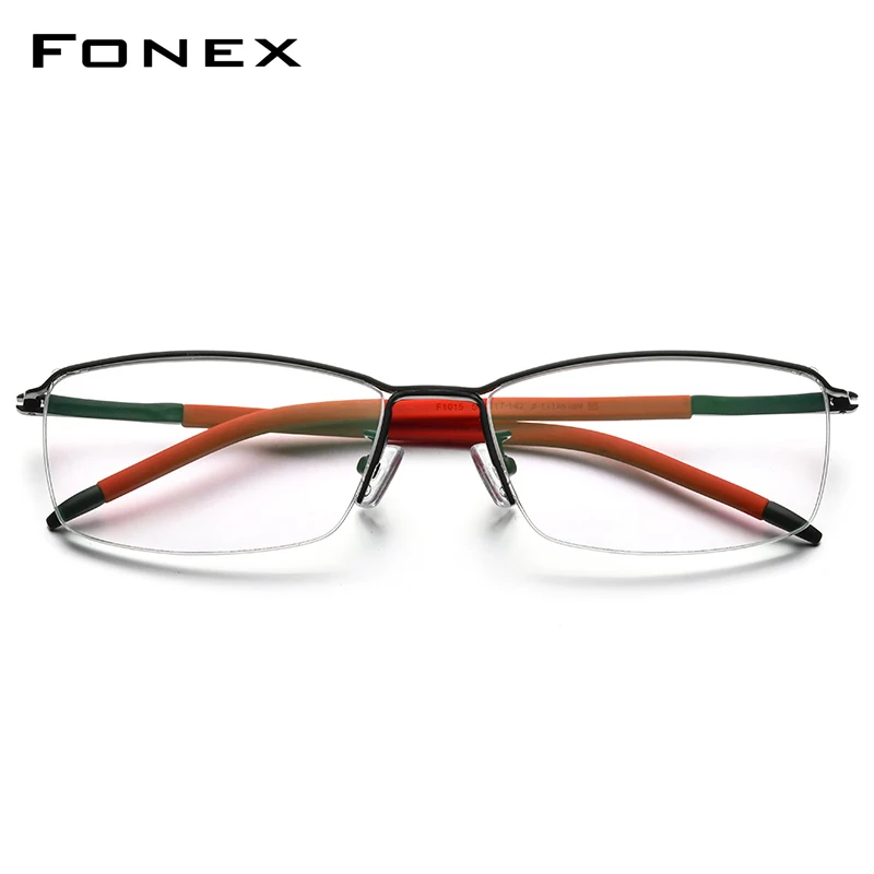 FONEX Pure Titanium Glasses Frame Men Half Square Eyeglasses 2021 New Semi Rimless Eyewear F1015