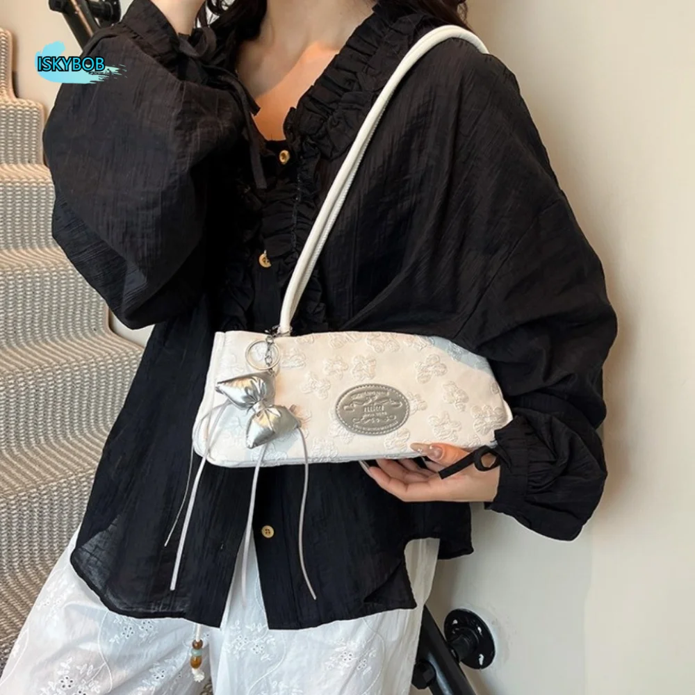 

Trendy Elegant French Stick Handbag Commuting Leisure Jacquard Shoulder Bag Zipper Solid Color Underarm Bag Female