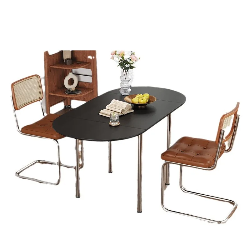 

Nordic simple dining foldable dining table and chair combination household retro small apartment stainless steel telescopic