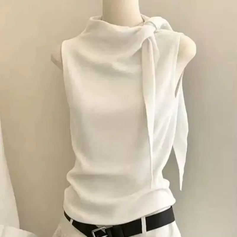Lace Simple Office Lady Sleeveless Vests Minority Casual Elegant Slim Undershirt All-match Korea Chic Ins Vintage Shirts