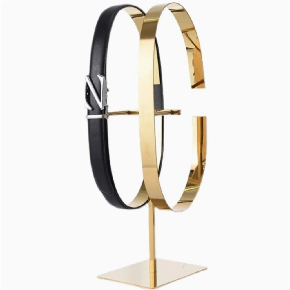 

1PC Metal Silvery Stainless Steel Mirror Belt Holder Belt Support Holder Stand Man Belt Double Belt Rack