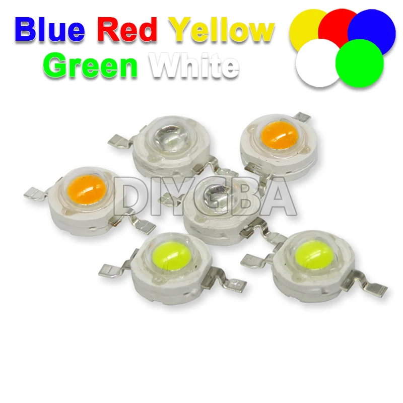 20PCS High Brightness LED 1W 5 Colors Beads White Red Yellow Green Blue