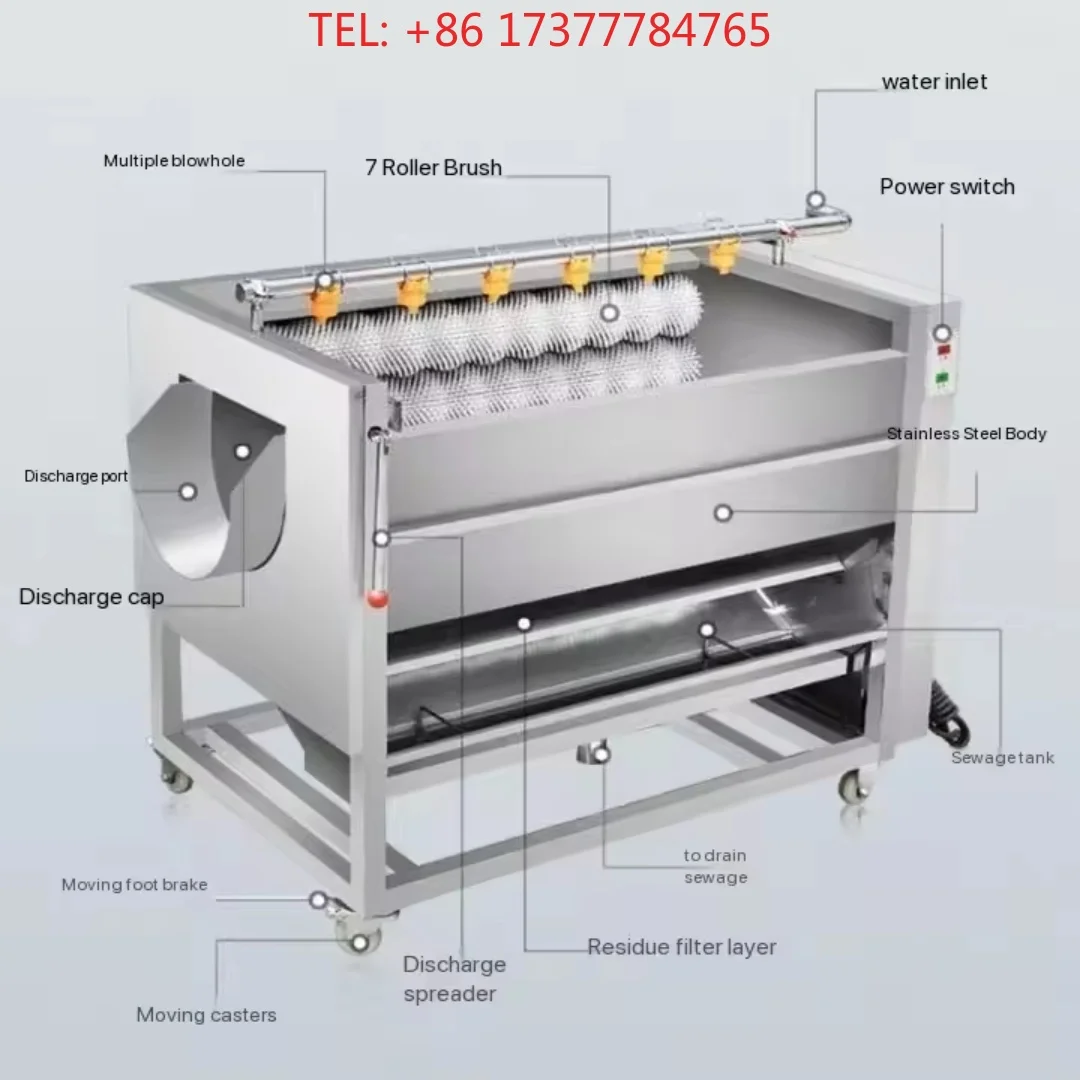 Veges and Fruits Automatic Commercial Potato Ginger, Lotus, Papaya Sweet Potato Cleaning Roller Washing and Peeling hine