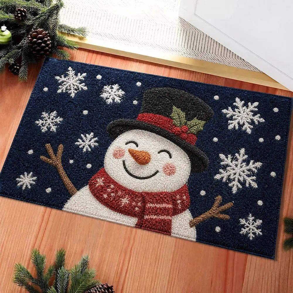 Water-absorbing Christmas Door Mat Gingerbread Man Pattern Santa Claus Design Bathroom Mat Christmas Decor Foot Mat