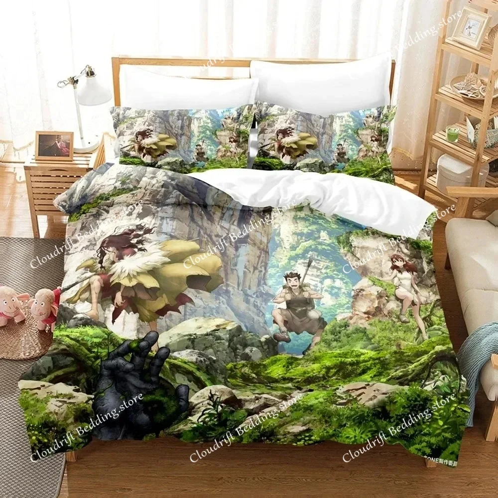 3D Printed Dr.Stone Senku Bedding Set Boys Girls Twin Queen Size Duvet Cover Pillowcase Bed Boys Adult Home Textileextile