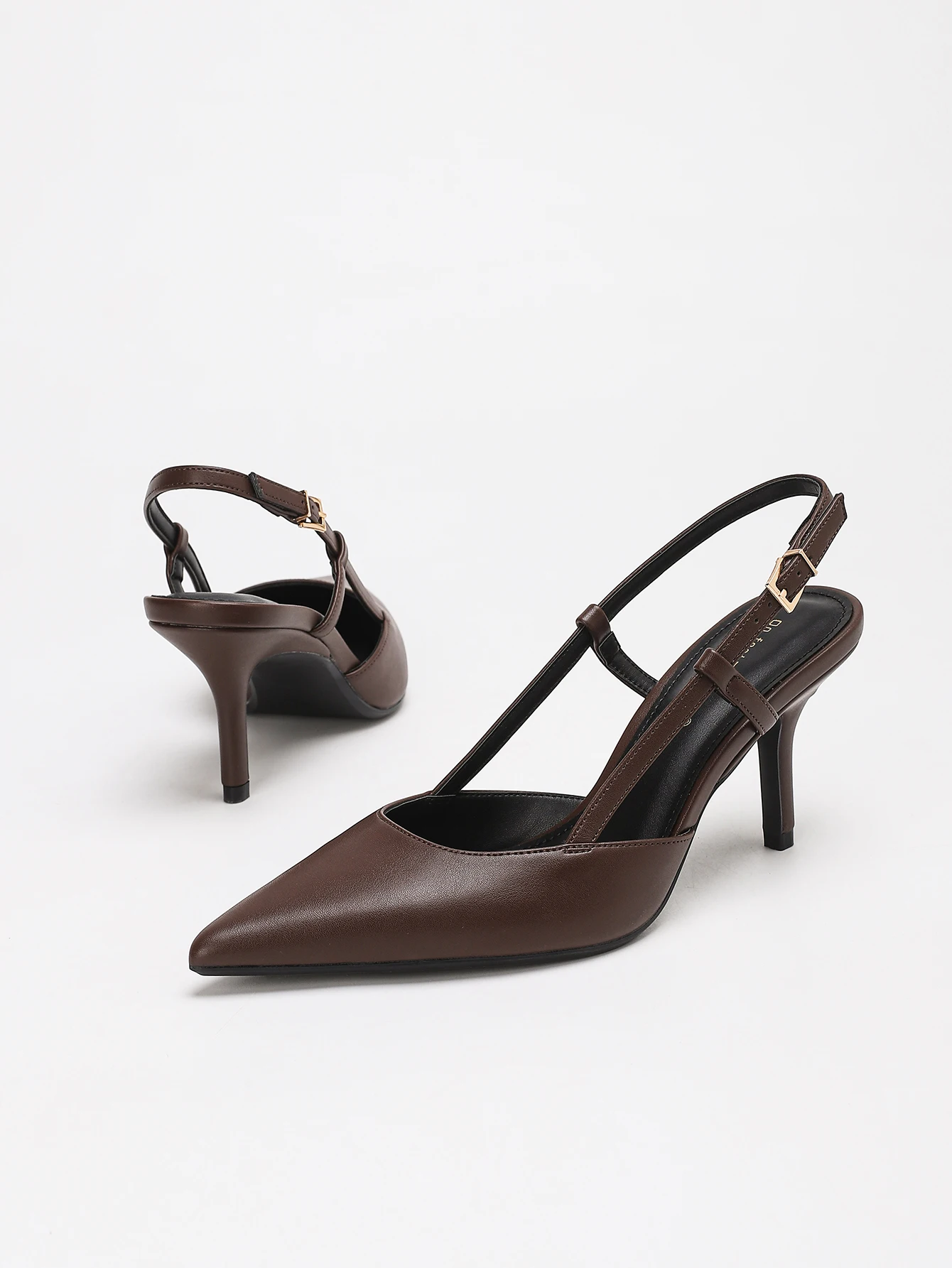 Women's Brown SlingbackHeels, Pointed Toe Adjustable BuckleThin Heel Pumps, Elegant Office WorkShoes for Business & Daily Wear