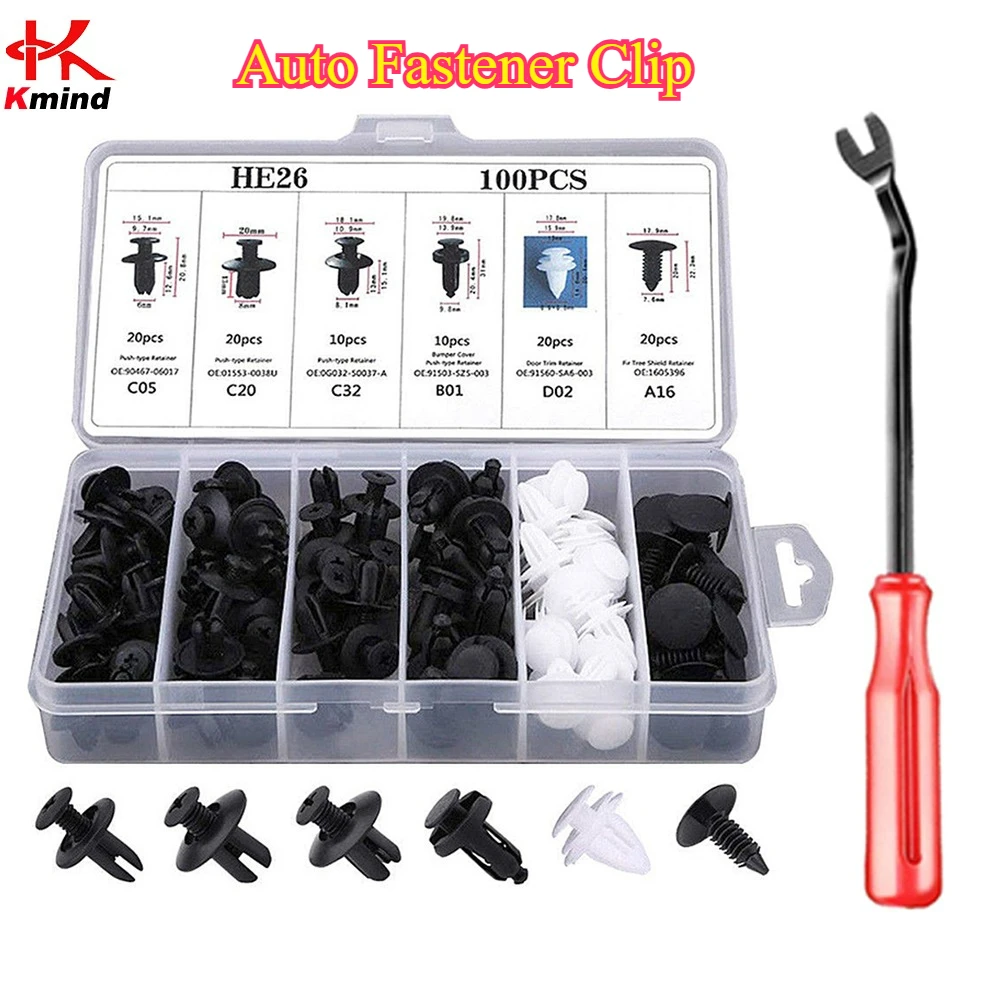 

100Pcs Auto Fastener Clip Kit , Push Retainer Pin Rivet for Body Fender Bumper Door Trim Panel Disassembly Tool
