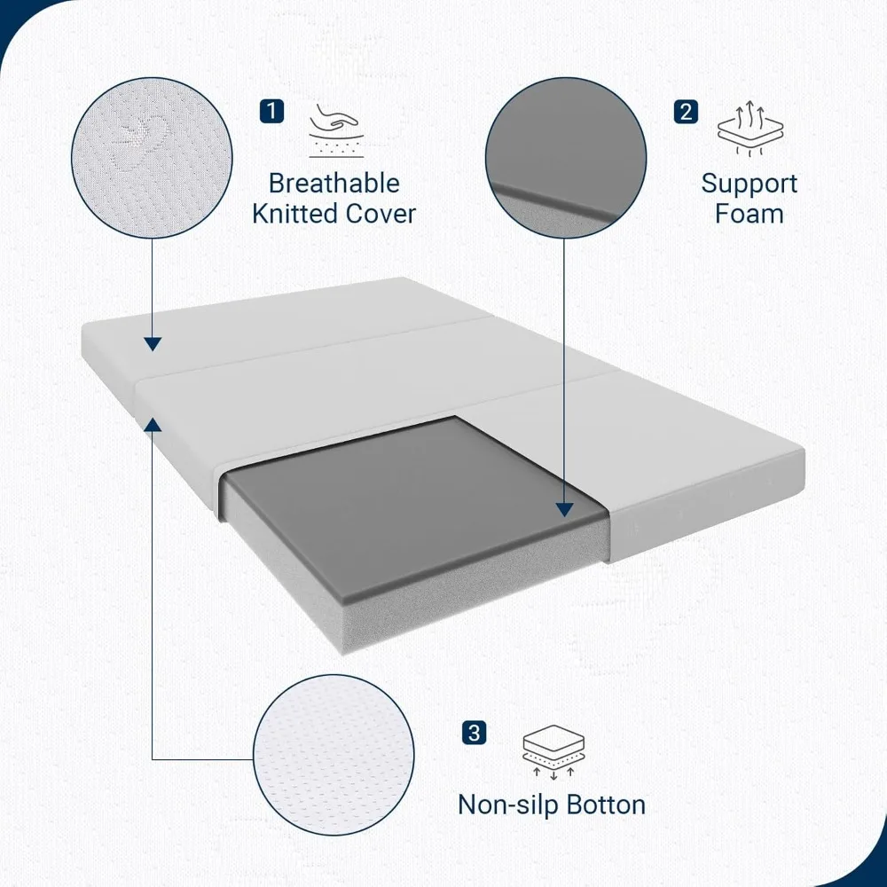 مرتبة إسفنجية الذاكرة ثلاثية الطي مقاس 4 بوصات، غطاء سرير محمول بحجم كوين مع غطاء قابل للتنفس وقابل للغسل، مثالية لغرفة الضيوف #4