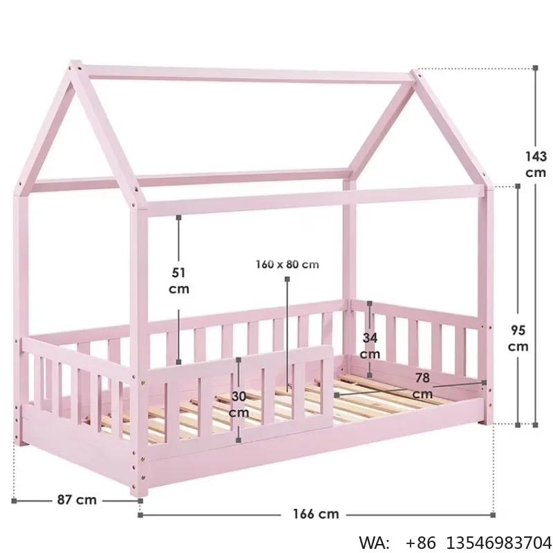 New Style Solid Wood Children Bedroom Furniture Modern Simple Montessori House Shape Design Wood Frame Floor Kids Bed