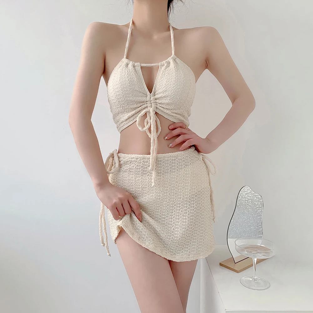 2025 verão feminino conjunto de biquíni feminino requintado rendas de três peças tankini maiô sexy maiô praia