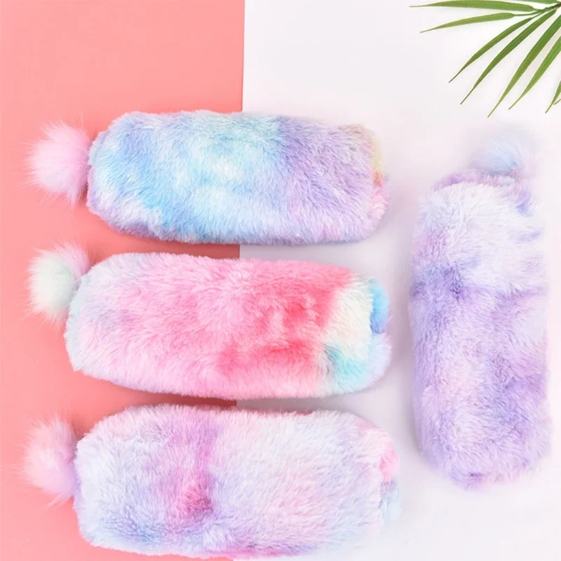 Girl Plush Pencil Case Fuzzy Makuep Coin Purse Stationery Storage Bag Portable for Xmas Birthday Gift