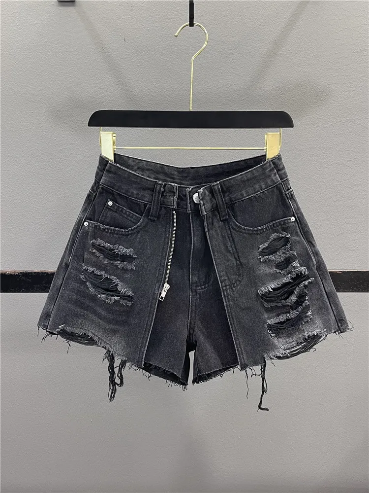 

High Waist A-Line Wide Leg Jeans Shorts Women's Summer Casual Wear Distressed Patchwork Denim Skirt Hot Pants Design Sensation
