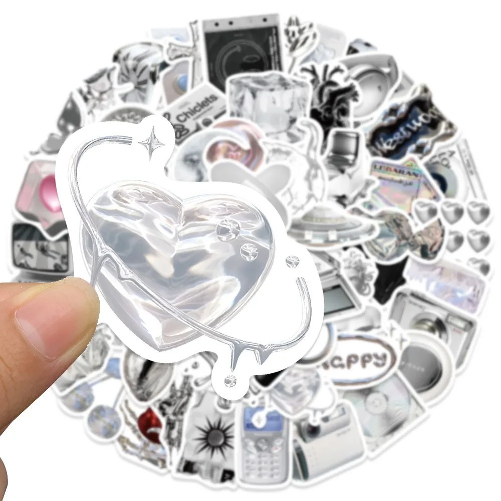 66pcs Advanced Silver Stickers Aesthetic Phone Bike Wall Scrapbook Motorcycle Waterproof Cartoon Sticker for Kids Toys Gifts