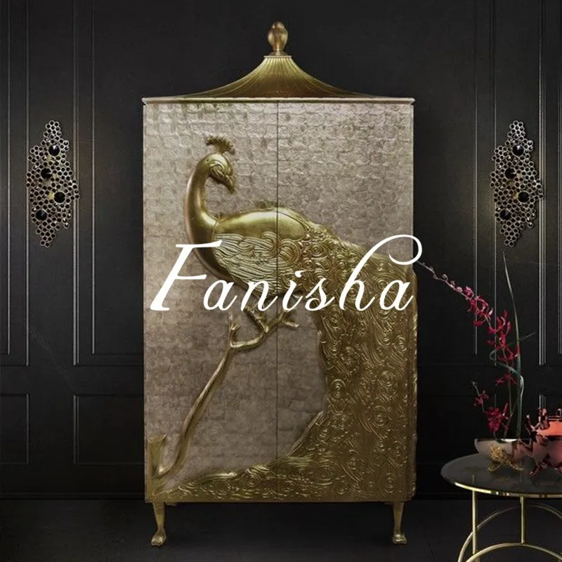 French Neoclassical Double Door Wardrobe Living Room Locker American Peacock Carved Shell Side Cabinet