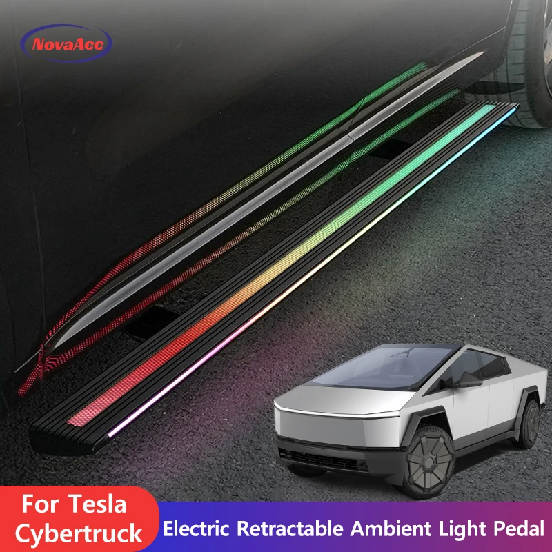 

Electric Retractable Ambient Light Pedal For Tesla Cybertruck Anti - Pinch Side Step LED Running Board Smart App Control Pedal