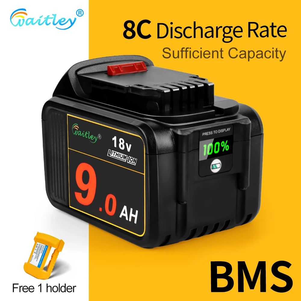 Waitley อะไหล่แบตเตอรี่โทรศัพท์ลิเธียม9.0Ah 18 V เข้ากันได้กับเครื่องมือไฟฟ้า DeWalt 9000mAh 181 DCB184 201 200 20V 18 V 9A