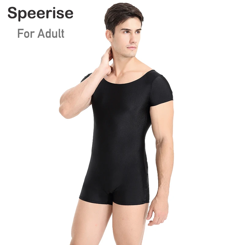 Men Leotard Ballet Dance Costumes Short Sleeve Fitness Male Unitards Jumpsuit One-piece Swimsuit Bodycon Gymnastics Biketard