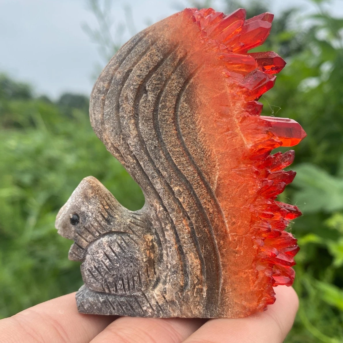 Red Quartz Crystal Squirrel: Natural Carved Specimen, Home Decor