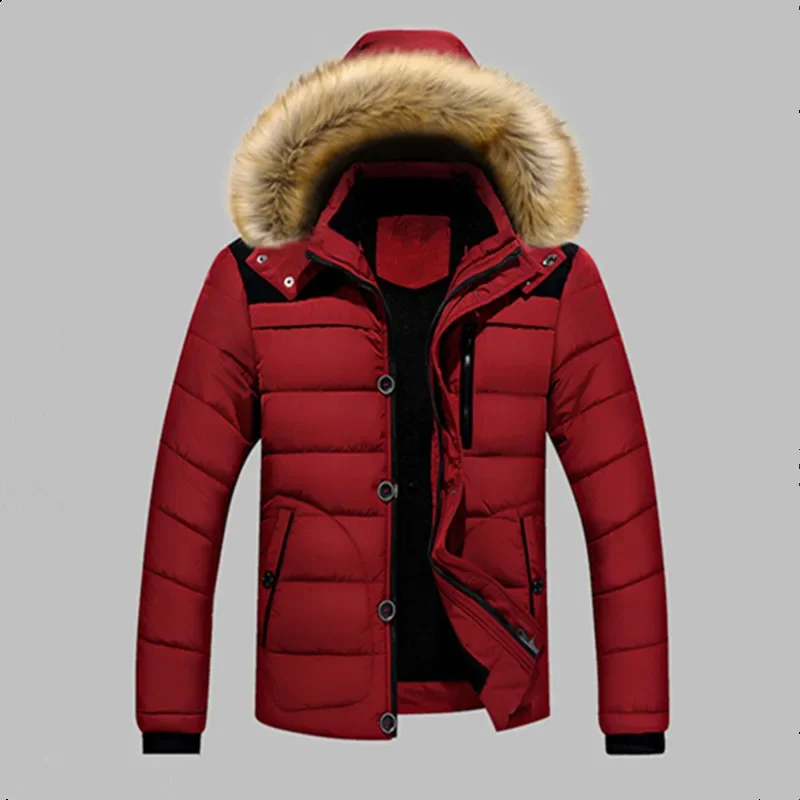 6XL 5XL الصوف سترة واقية الذكور سميكة الدافئة الرجال معطف الرجال الشتاء سترة الفراء طوق أسفل مبطن ملابس خارجية معطف مقنع