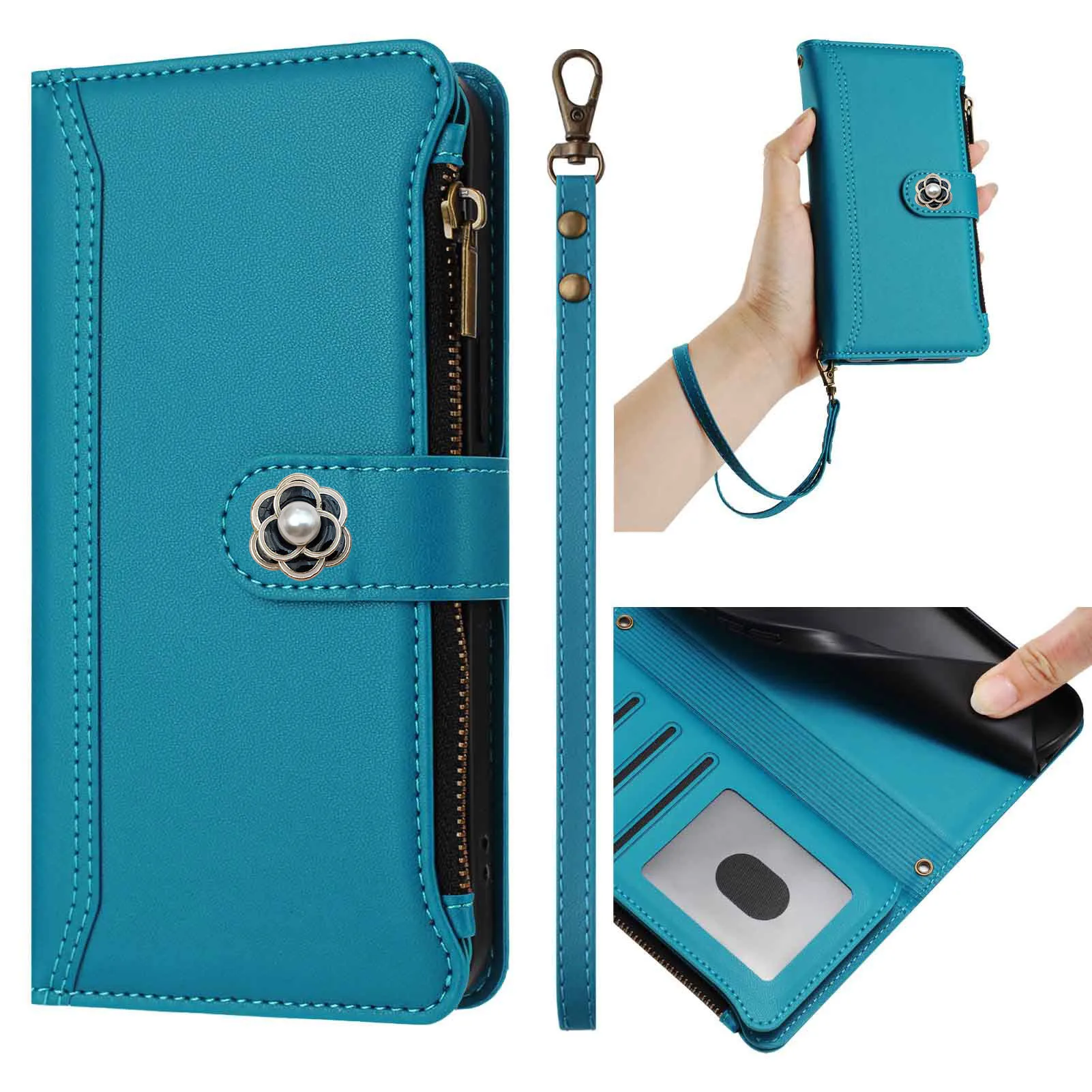 Multi 9 Cards Camellia Flower Phone Case For OnePlus Nord 6 5 4 3 2T 2 CE6 CE5 CE4 CE3 CE2 CE N300 N200 N30 N20 Wallet Cover