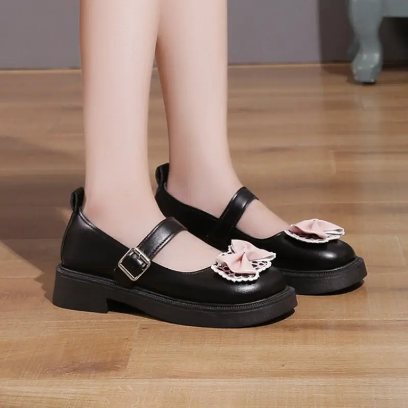 

NEW Leather Platform Lolita Sweet Sandals Women Japanese Style Kawaii Shoes Mixed Color Round Toe Casual Vulcanized Flats Shoe