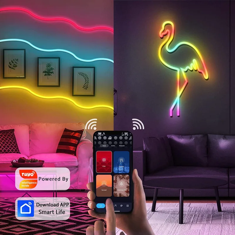 Tuya WiFi RGBIC Neon LED Strip, Music Sync Light Strip, DIY Flexible Shape Works with Alexa Google