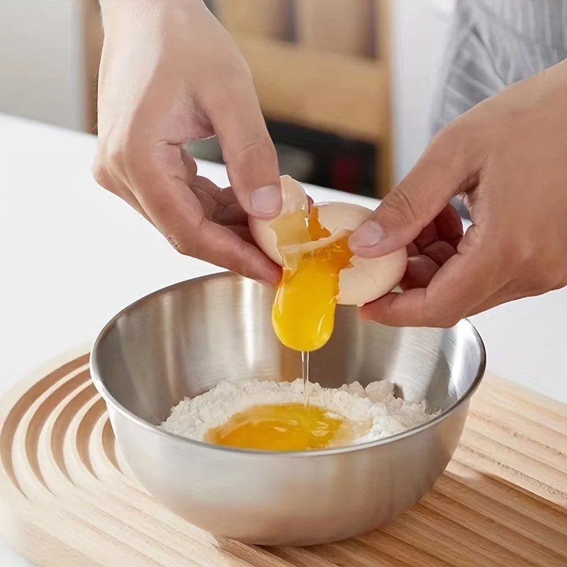 1pc Household Kitchen Stainless Steel Egg Beating Basin Food Grade Salad Bowl Baking Basin And Sink Graduated Cooking