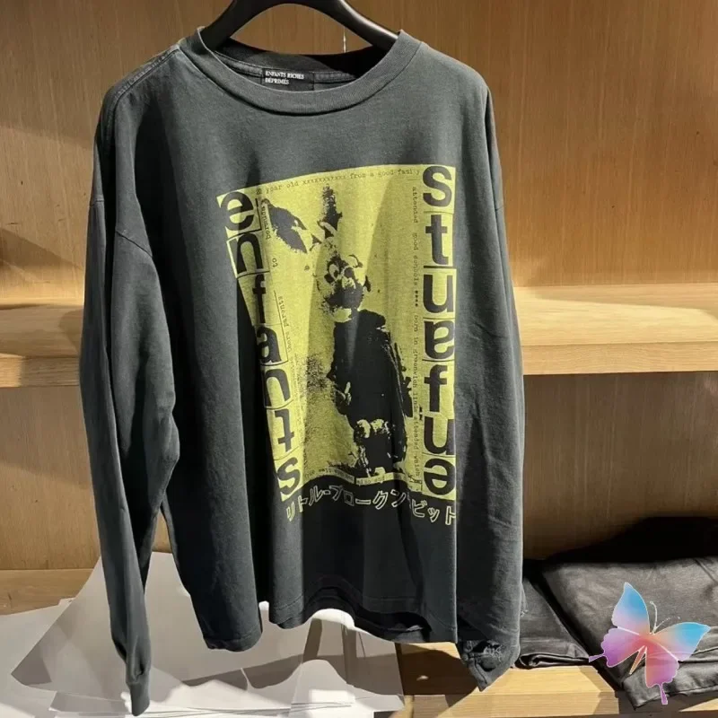 

Vinatge Washed Black ERD Sweatshirts Paper Splicing Letter Print Round Neck Pullover Casual Street Men Women Long Sleeve Tshirt