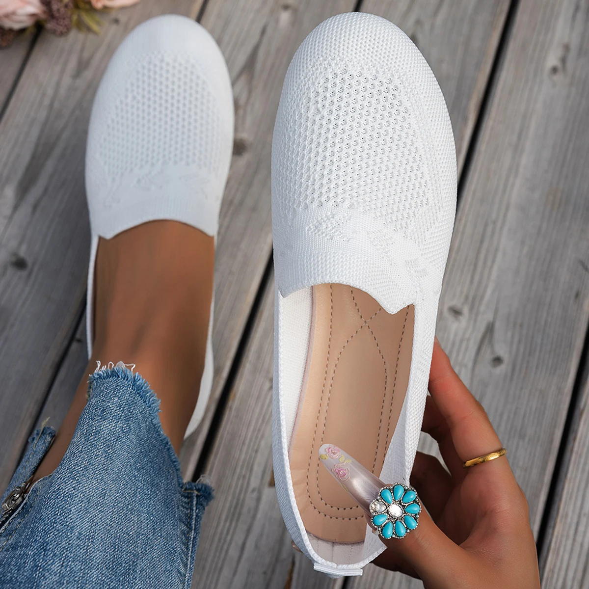 

Casual round-toe knitted shoes, comfortable walking shoes, flat slip-on pumps