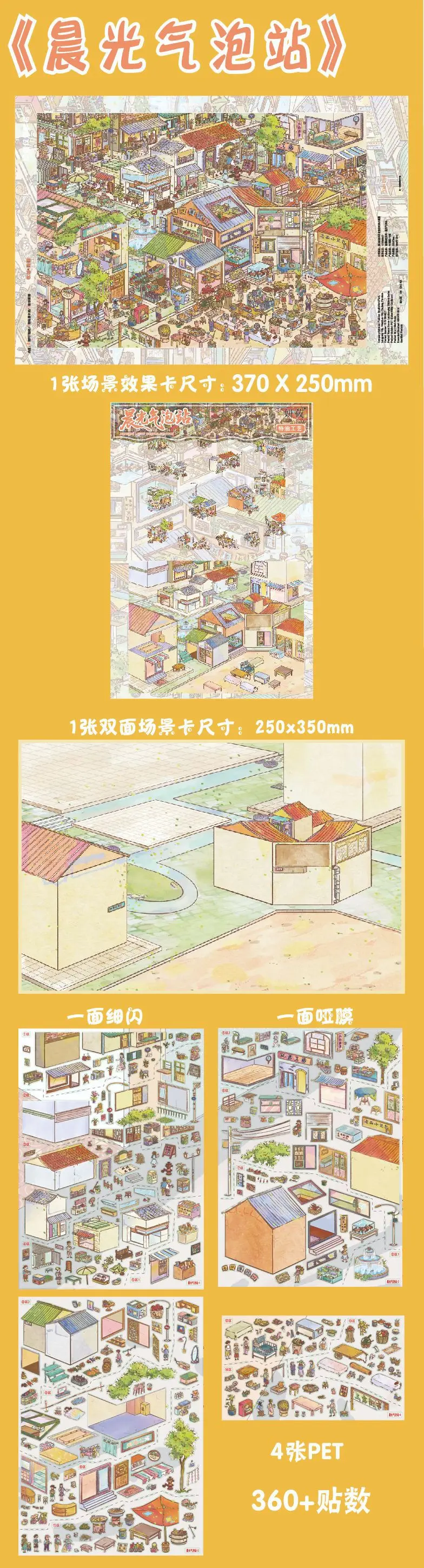 Kawaii 3D-Aufkleber „Ein Eckchen der Stadt“ mit Morgenlicht-Bubble-Station-Landschaft – DIY-Taschenkabinen-Szene als Festtagsgeschenk – Detail 1