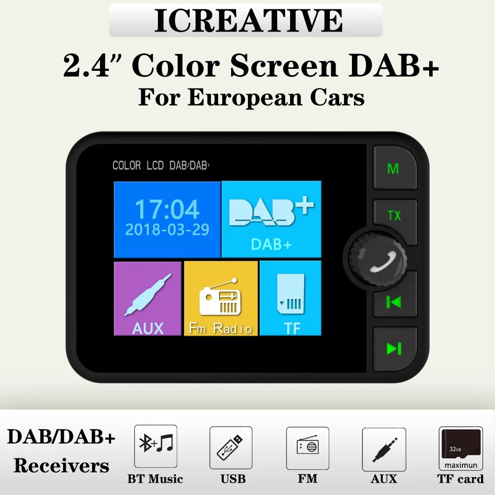 

Digital Audio Broadcasting Stereo Car Radio MP3 FM Transmitter 2.4 Inch LCD Color Screen DAB Radio Receiver BT 5.0 Hands-free