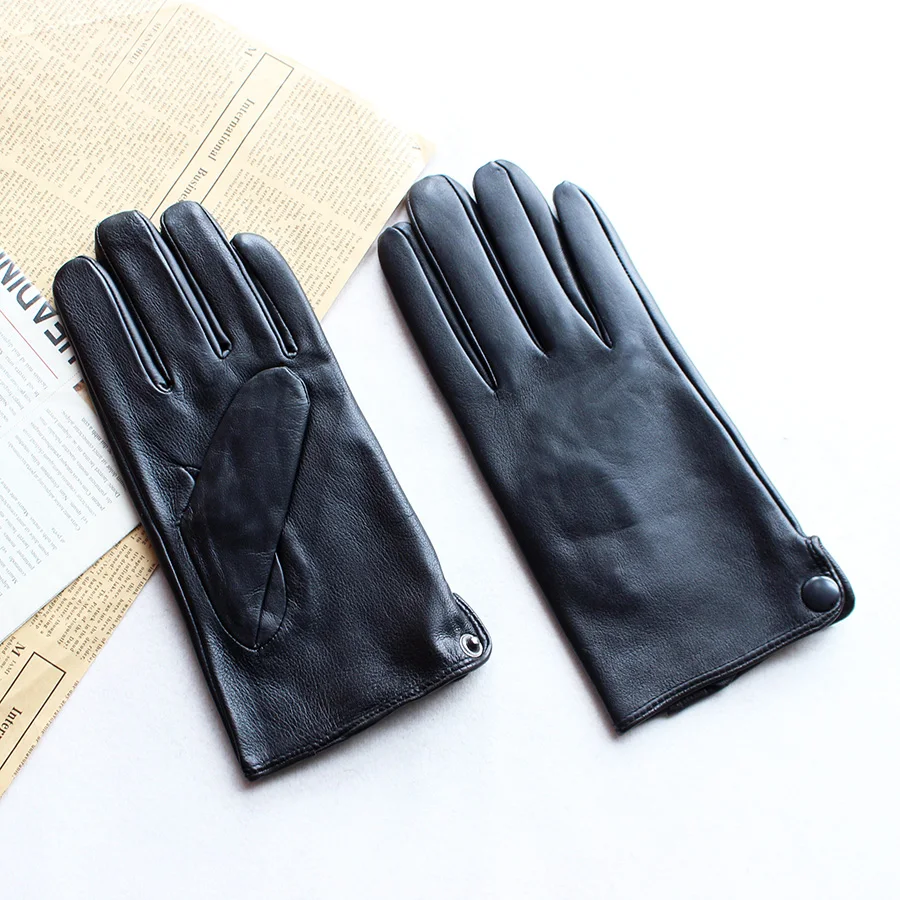 Leather Sheepskin Gloves For Men's Winter Driving Velvet Lining Warmth and Cold Protection Outdoor Motorcycle Driving Gloves