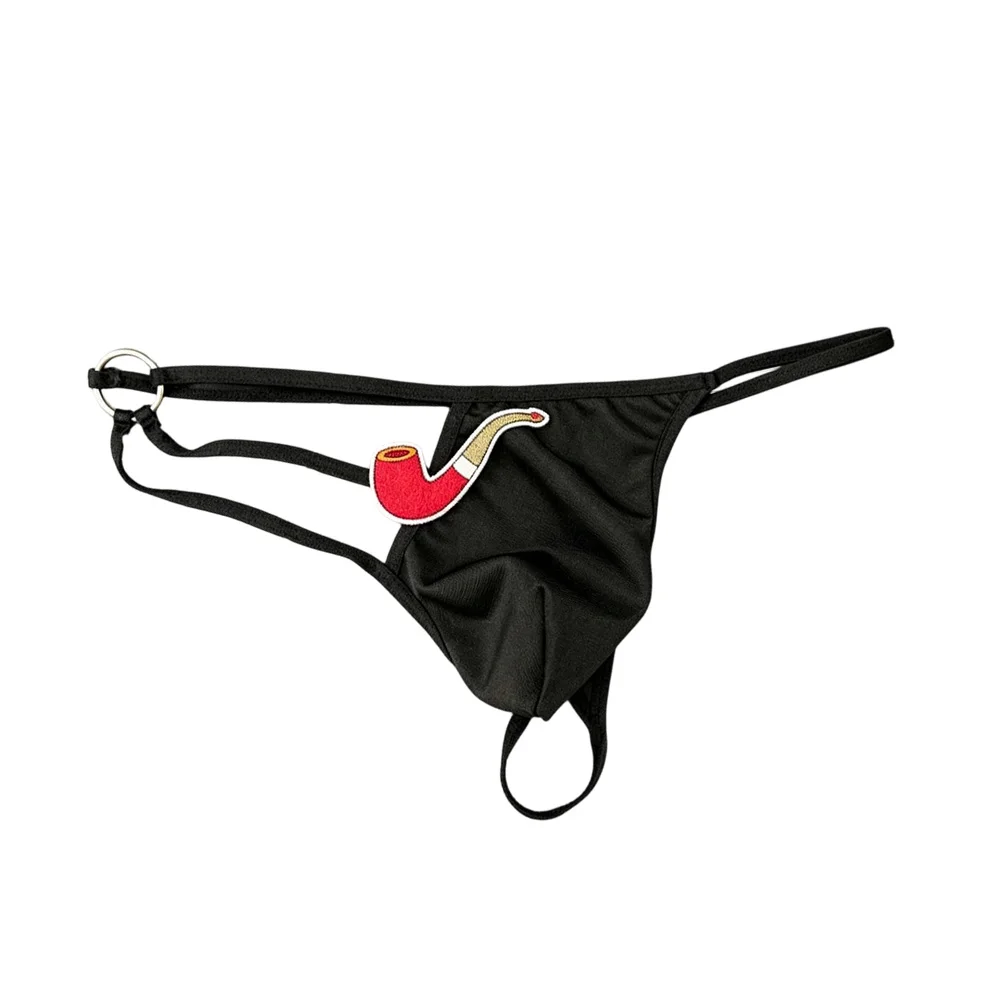 Men Embroidered Patch Thin Straps G-String Elastic Lingeries For Man Bulge Pouch Thongs Sexy Accessories Underwear Men's Panties