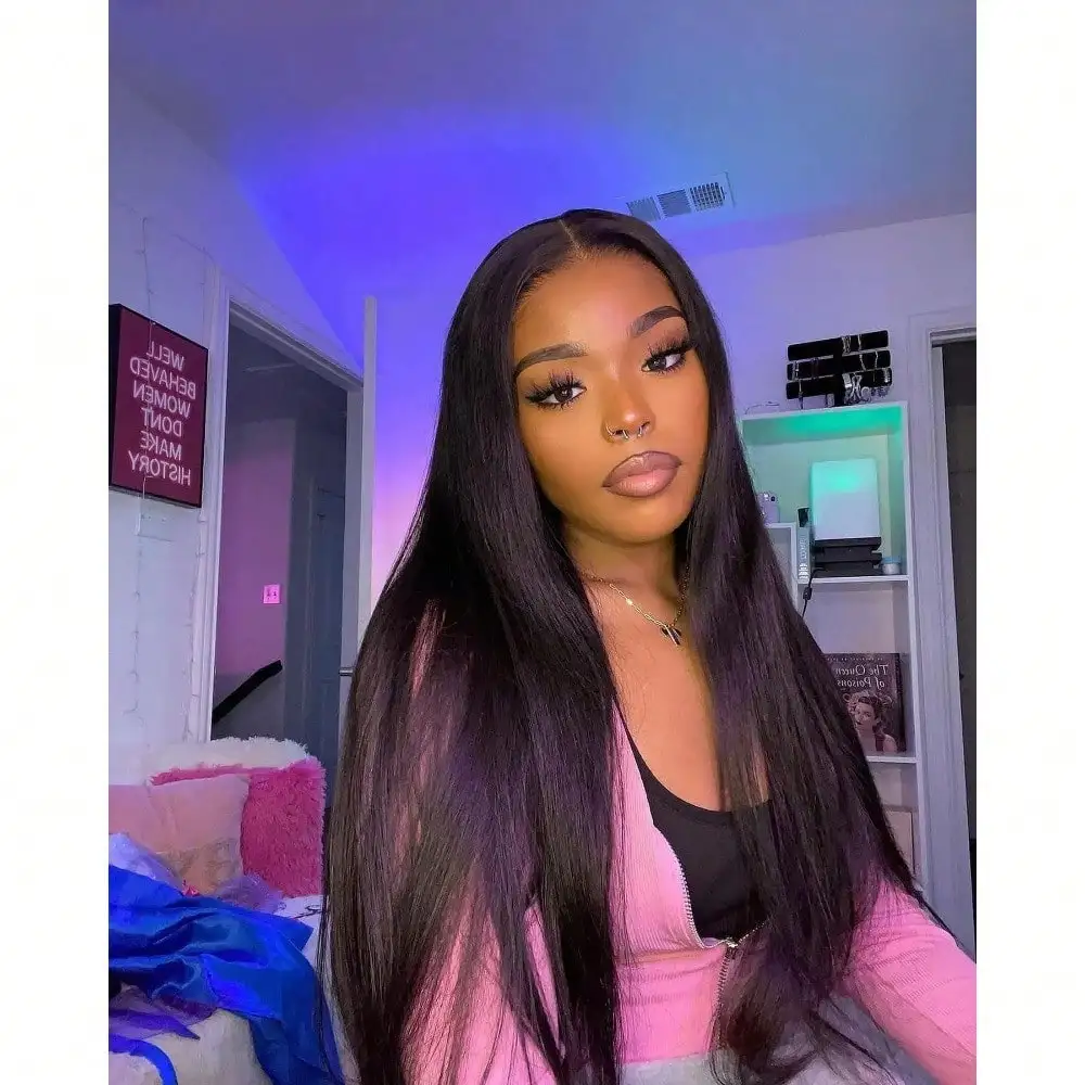 Pre Cut No Glue Ready to Wear 40 Inch 13x4 HD Lace Frontal Bone Straight Glueless Wig  Human Hair for Women image 3