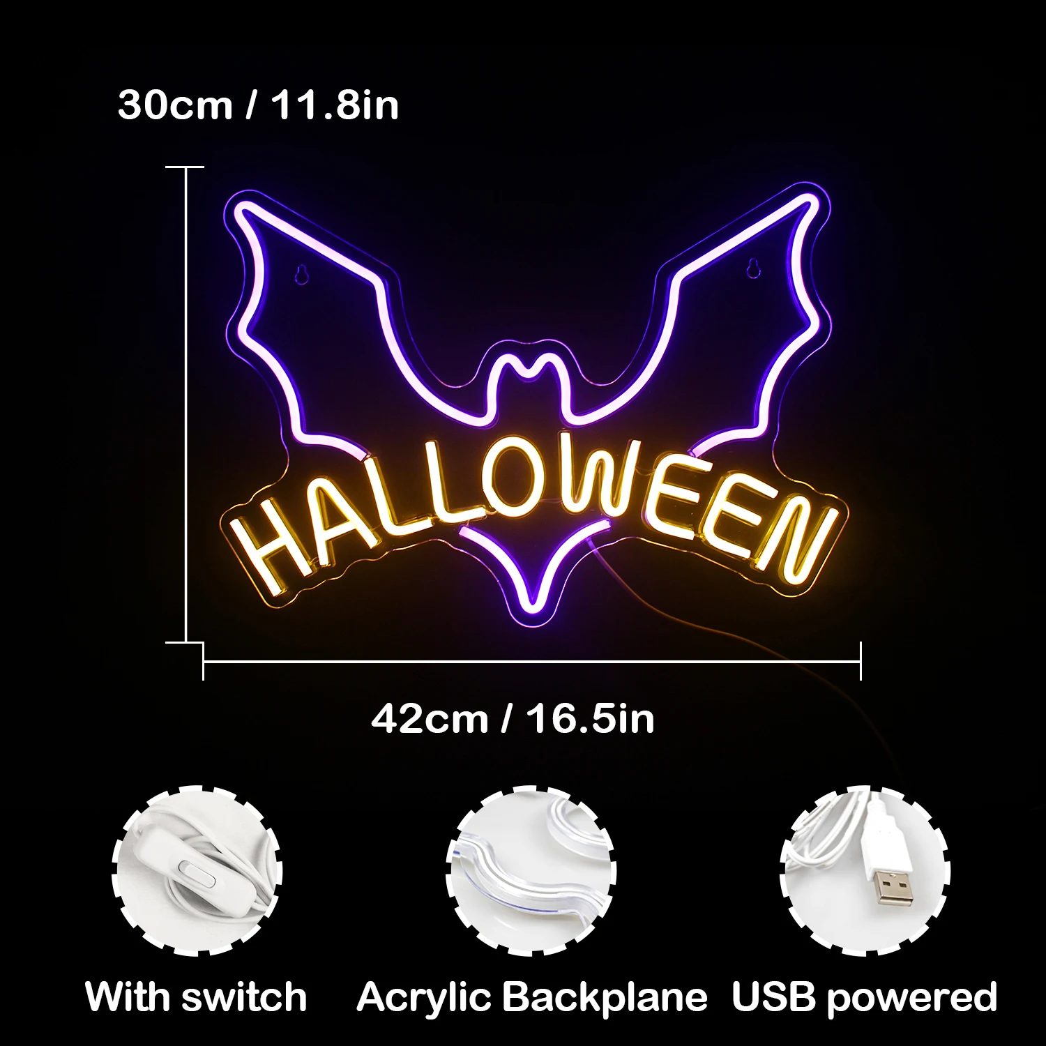 Halloween Neon Sign Bat Neon Led Light Halloween Party Decoration For Home Living Room Bar Shop Wall Art Decor USB Powered Neon