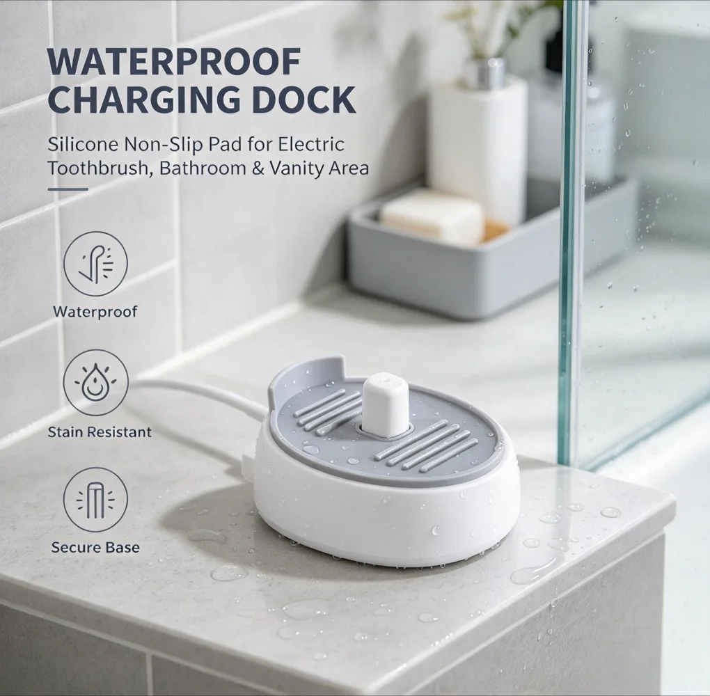 Electric Toothbrush Charger Mat Universal Silicone Anti Slip Waterproof Dirt Proof Bathroom Organization Charging Base