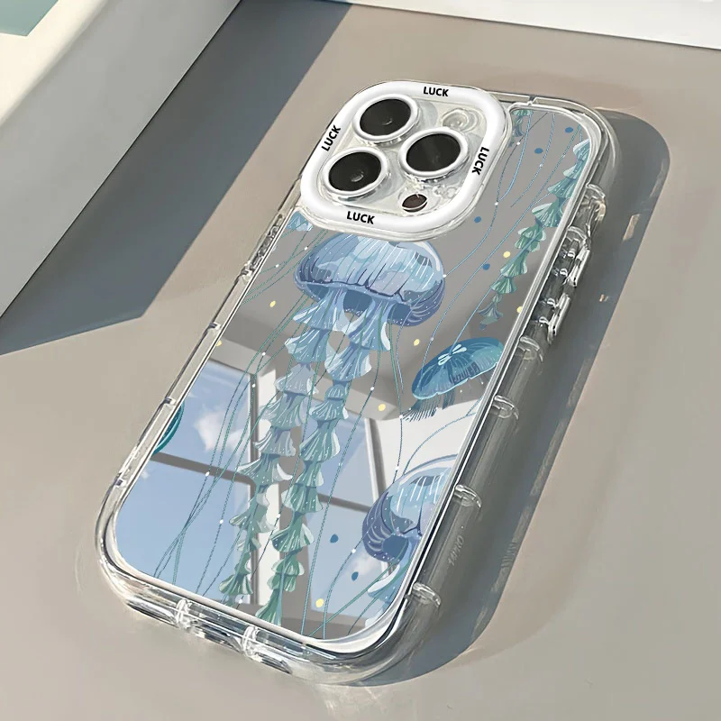 Marine Elements Sea Turtle Jellyfish Mirror Phone Case For iPhone 11 12 13 14 15 16 17 Pro Max 7 8 Plus XR X XS 16E 17E Cover - view 4