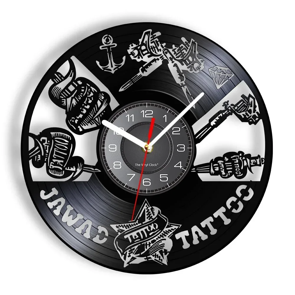 Tattoo Studio Wall Sign Tattoo Salon Vinyl Record Mute Wall Clock Watch Shop Tattoo Machine Wall Art Decor Hipster Men Gift