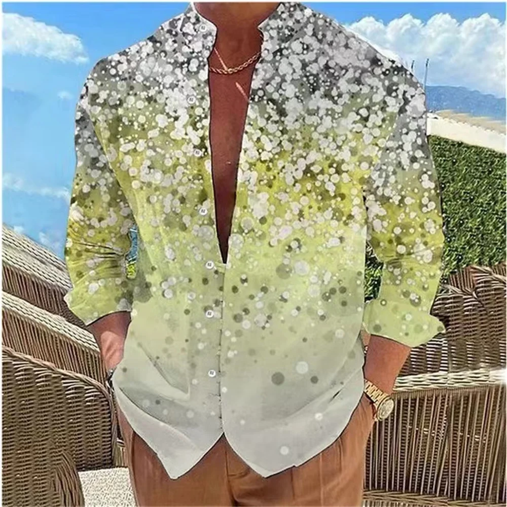 Camisas informales de gradiente de colores para hombre, camisas cómodas para uso diario y fin de semana, primavera y verano, cuello alto, manga larga