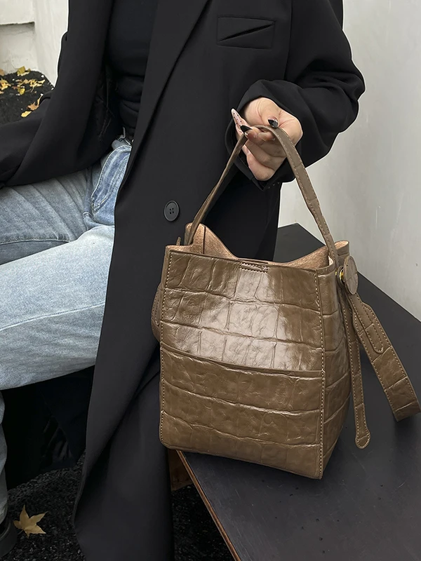 

Большая вместительная сумка-ведро через плечо для женщин, для поездок на работу, весна-лето, новая стильная сумка, элегантная женская сумка