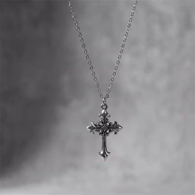 Stainless Steel Cross Pendant Necklace: Gothic Y2K Streetwear Everyday Silver Jewelry
