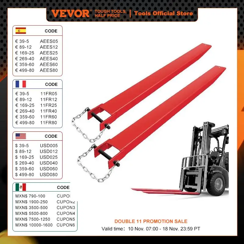 VEVOR 82 Inch Pallet Forklift Extensions Heavy Duty Steel Lengthen Lifting Parts for Truck Loaders in Warehouse Factory Workshop