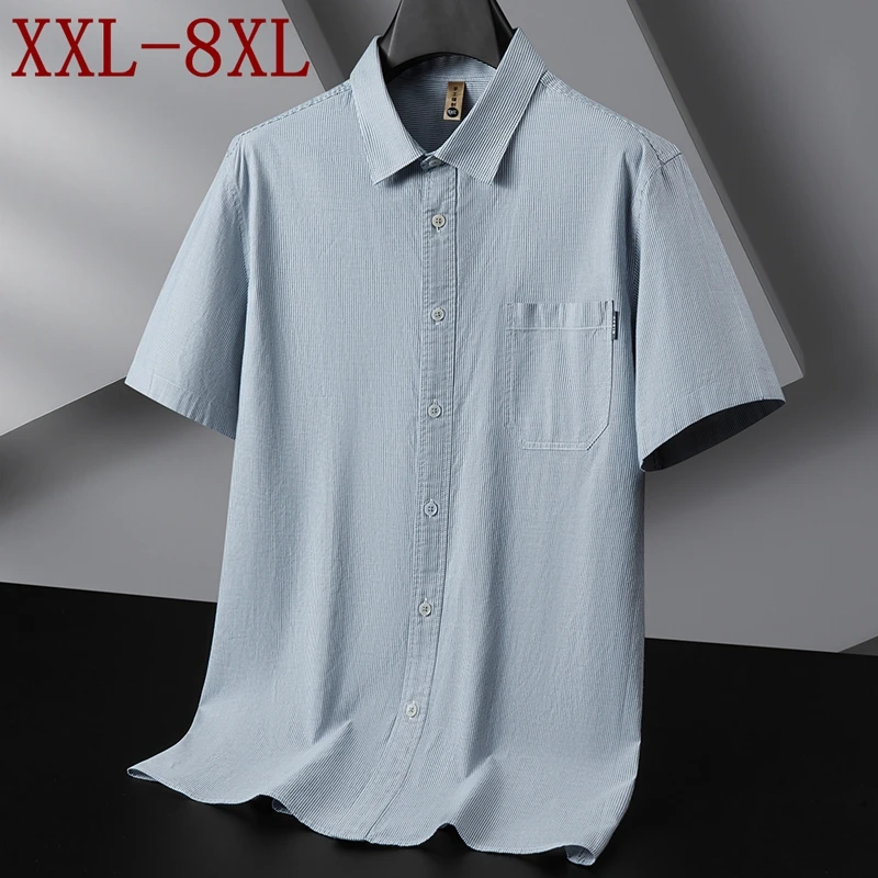 

8XL 7XL 6XL 2026 New Summer High End Luxury 100% Cotton Shirt Men Striped Mens Shirts With Pocket Casual Loose camisas de hombre