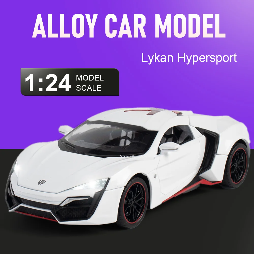 

1:24 Scale Lykan F1-LM Model Car Toy Doors Opened Pull Back Models Alloy Diecast Rubber Tires Vehicle Special Occasion Present