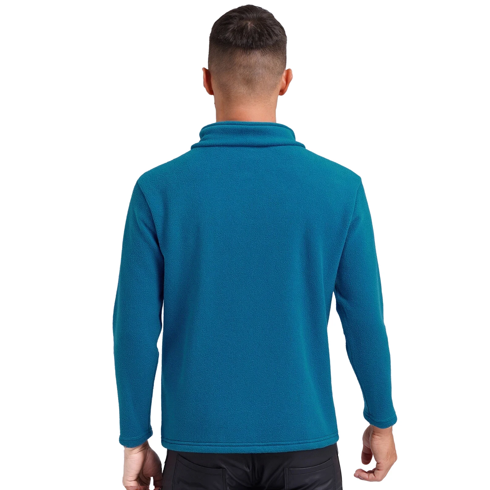 Men Warm Fleece Sports Sweatshirt Zip-up Stand Collar Long Sleeve Solid Color Pullover Top for Outdoor Camping Hiking Daily Wear