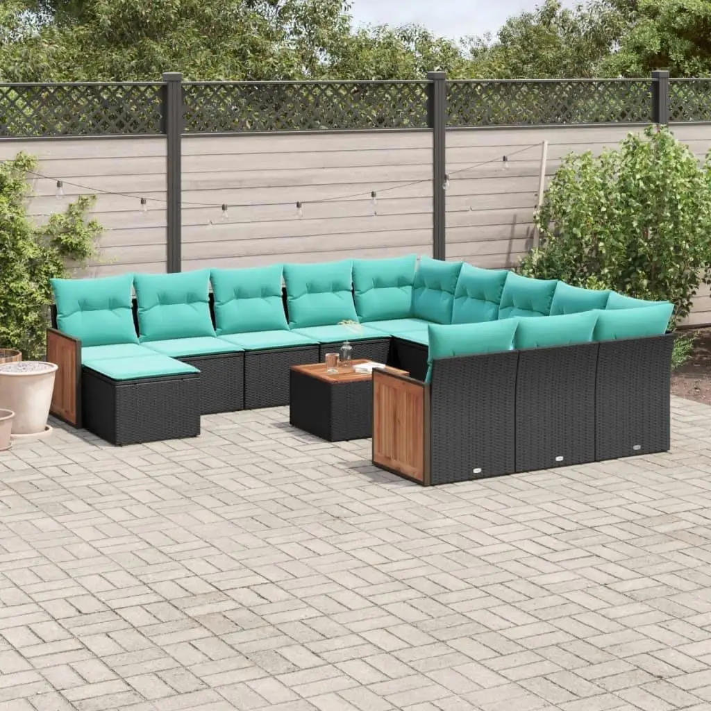 

13 Piece Outdoor Patio Sofa Set with Soft Cushions Black Wicker Rattan Furniture