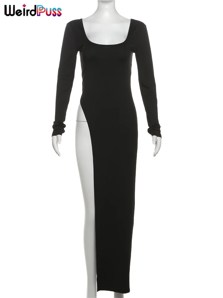 Weird Puss-Top longo clássico feminino, T-shirt irregular, temperamento simples, casual de rua, chique elástico especial, tendência de outono