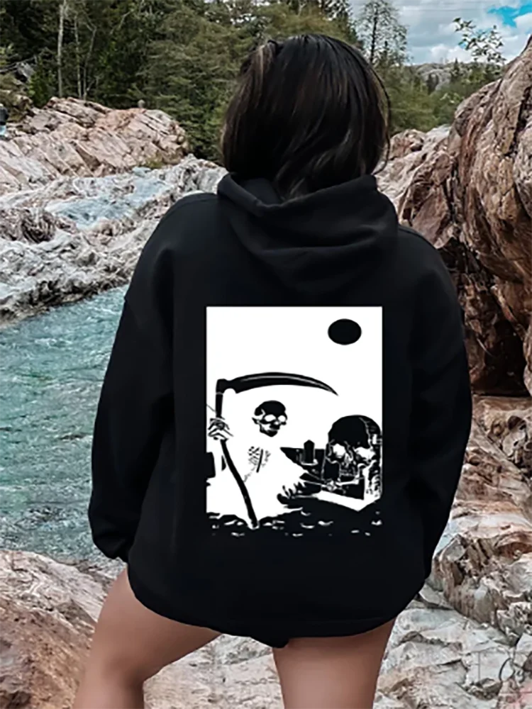 Kaus Estetika Grim Reaper Wanita Hoodie Pakaian Jalanan Hadiah Sahabat Terbaik Hadiah Gadis Remaja Unik Pakaian Grafis